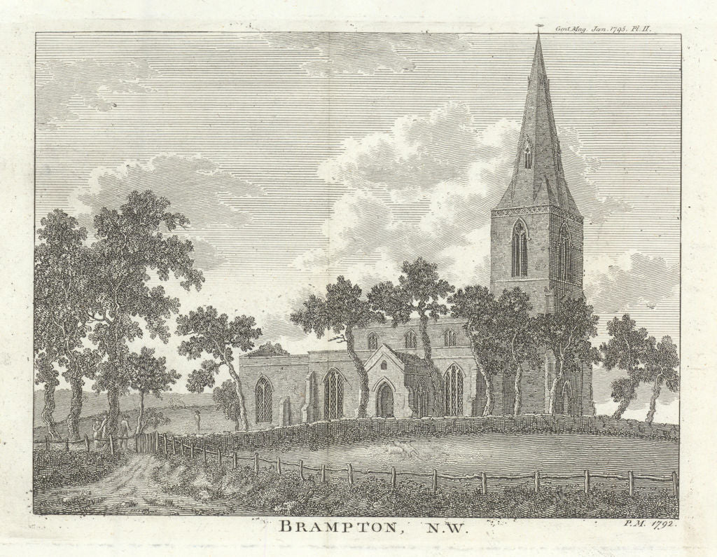 View of St Peter & St Paul Church, Old Brampton, Northamptonshire 1795 print